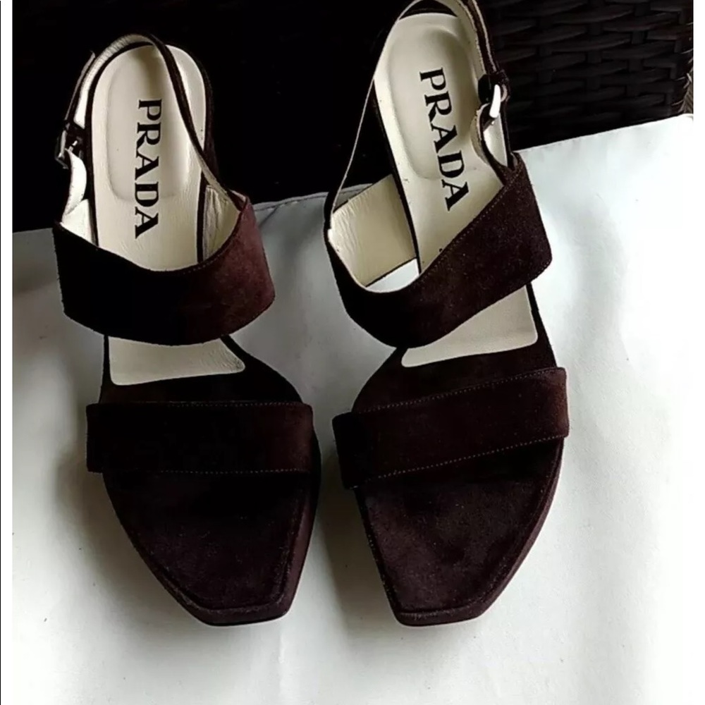 Prada suede shoes sandals pumps heels brown 38.5